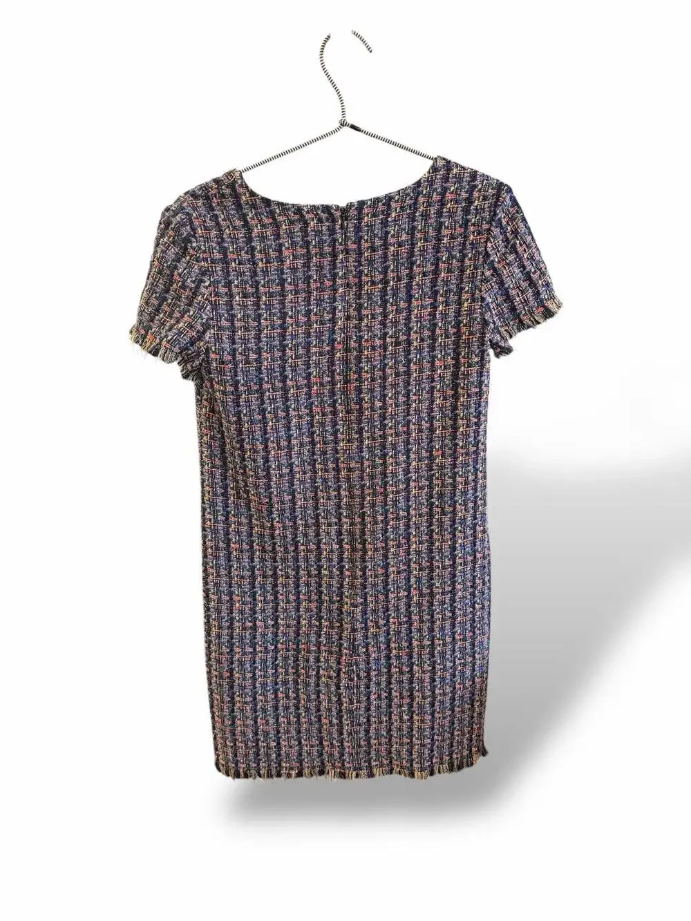Ann Taylor Multi-Color Tweed V-Neck‎ Shift Dress with Fringe Trim